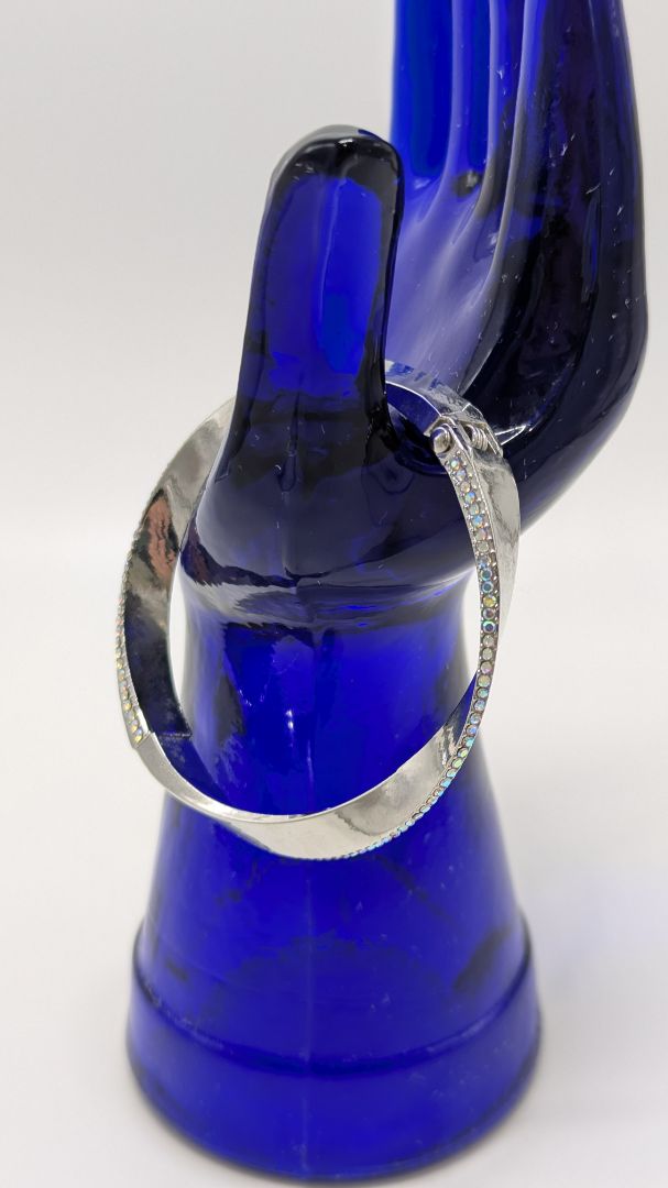 Silver Twisted Rhinestone Bangle Bracelet