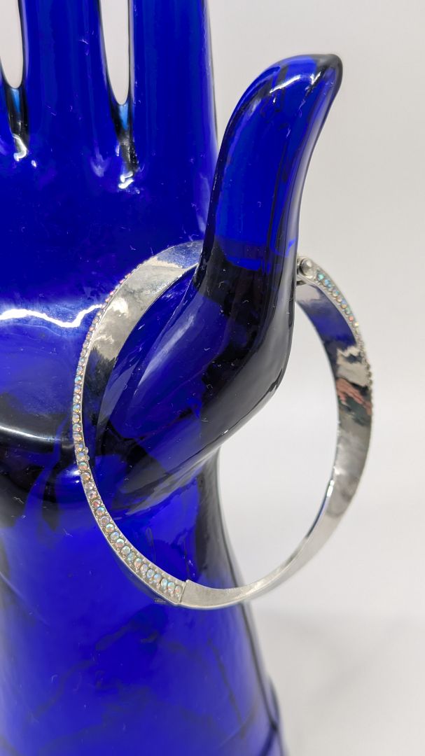 Silver Twisted Rhinestone Bangle Bracelet