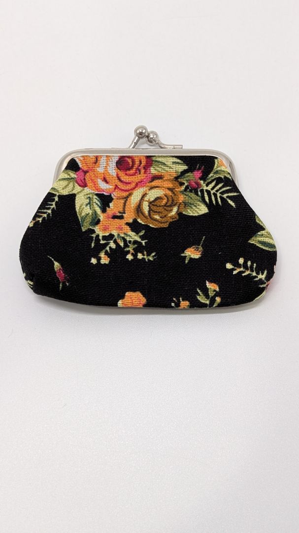 SilTriangle Black Floral Coin Purse Pouch