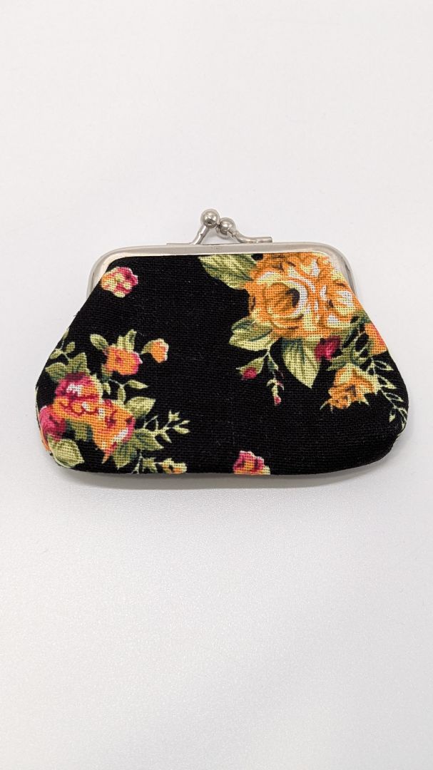 SilTriangle Black Floral Coin Purse Pouch