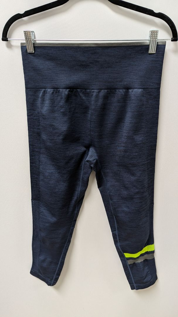 savvi Dark Blue/Lime Green Mesh Panel Cropped Leggings