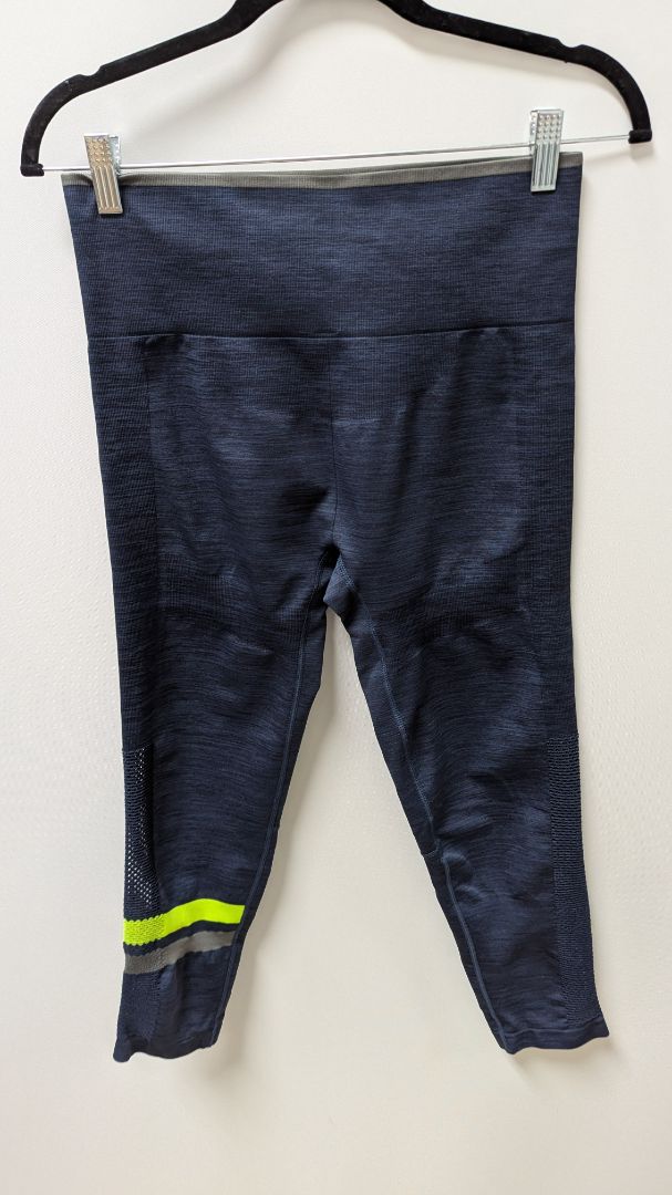 savvi Dark Blue/Lime Green Mesh Panel Cropped Leggings