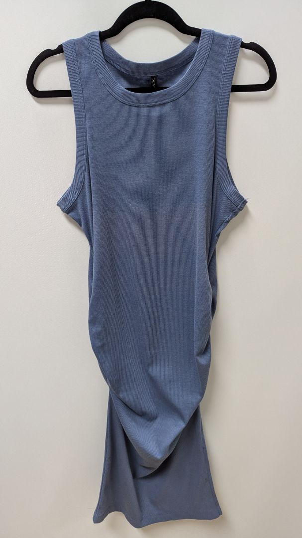 savvi Dark Blue Sleeveless Ruched Casual Midi Dress