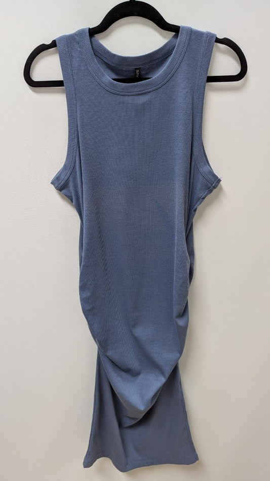 savvi Dark Blue Sleeveless Ruched Casual Midi Dress