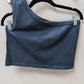 savvi Dark Blue Ribbed Knit One-Shoulder Crop Top