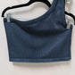 savvi Dark Blue Ribbed Knit One-Shoulder Crop Top
