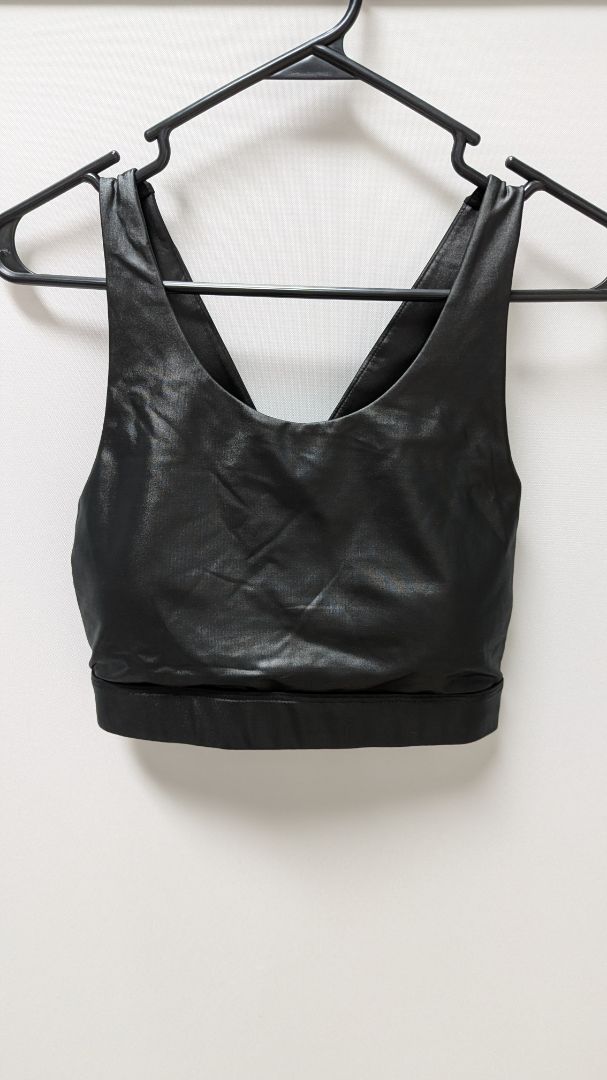 savvi Black Faux-Leather Cross-Back Sports Bra