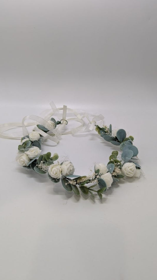 Ivory/Green Eucalyptus Flowers Headband Hair Accessory