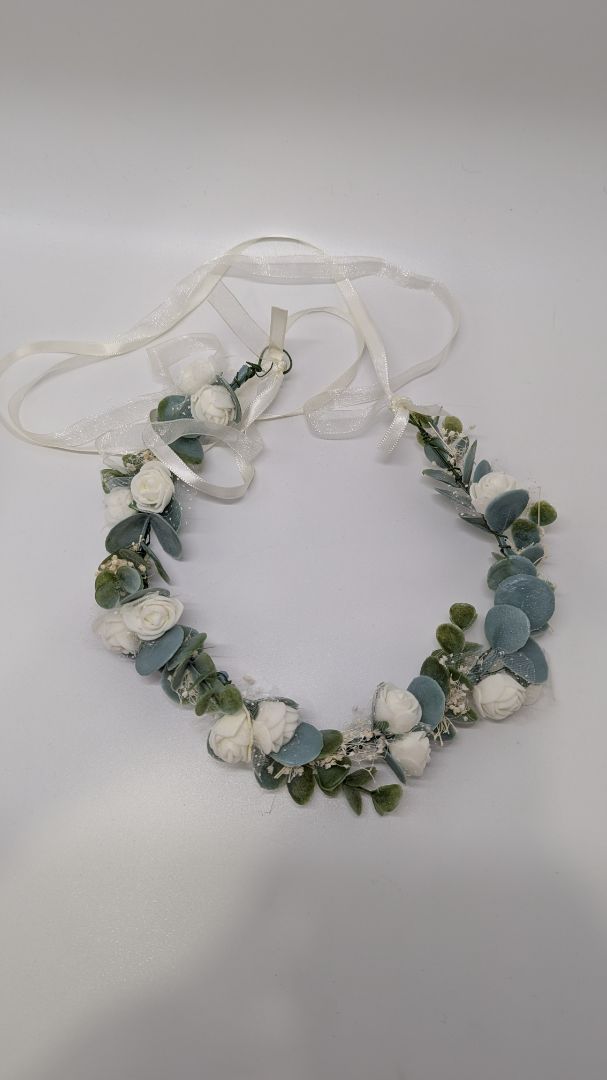 Ivory/Green Eucalyptus Flowers Headband Hair Accessory