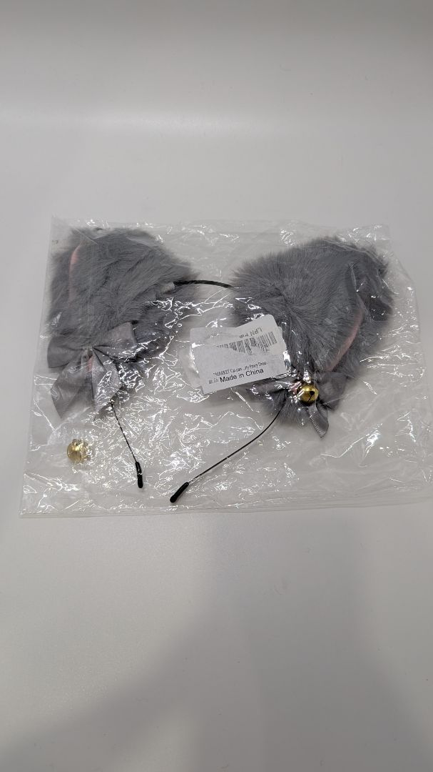 EVERMARKET Grey Faux-Fur Cat Ears with Bells