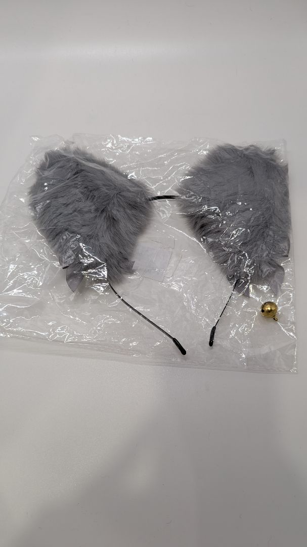 EVERMARKET Grey Faux-Fur Cat Ears with Bells