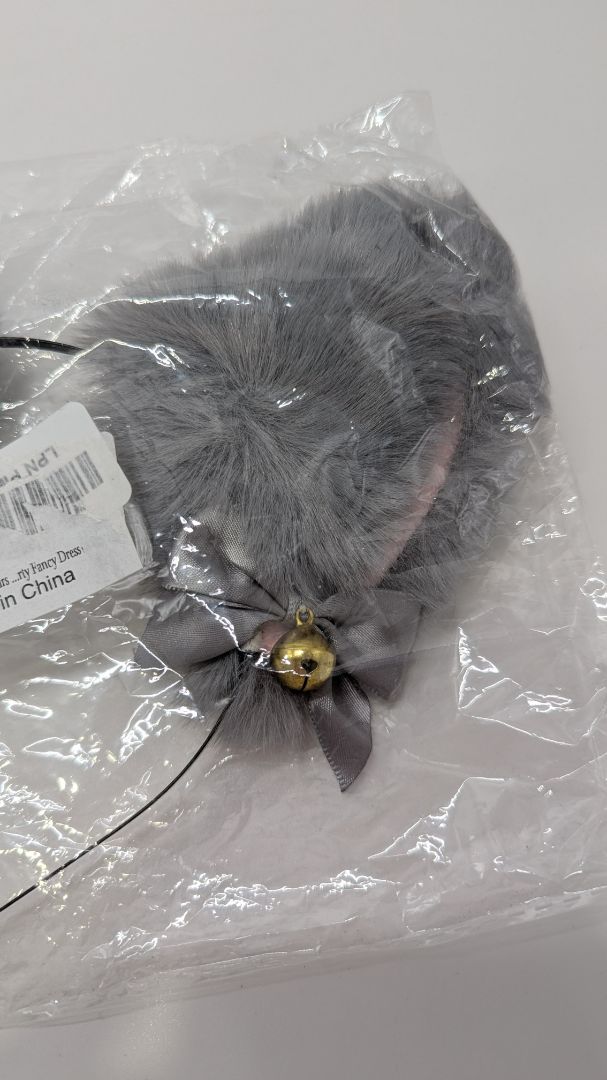 EVERMARKET Grey Faux-Fur Cat Ears with Bells