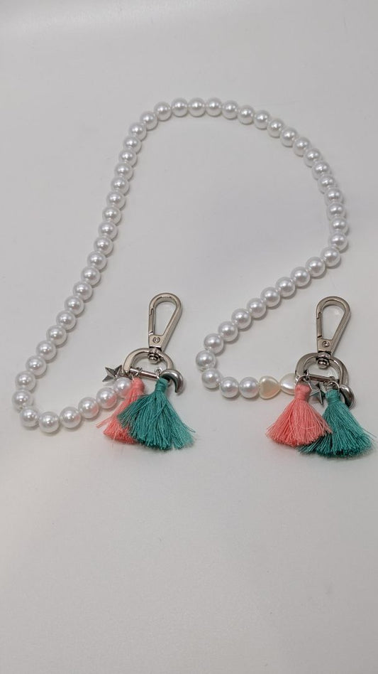 Recycled Threads Handmade Blue/Pink Faux-Pearl Bag Charm