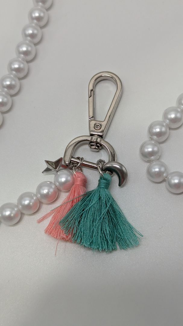 Recycled Threads Handmade Blue/Pink Faux-Pearl Bag Charm