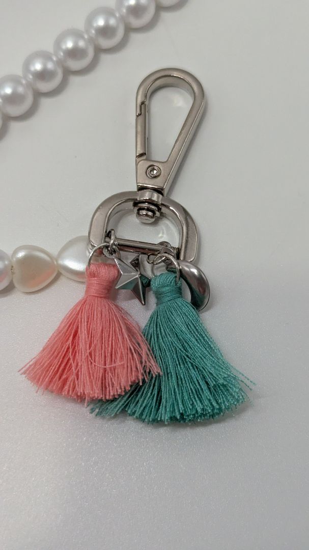 Recycled Threads Handmade Blue/Pink Faux-Pearl Bag Charm