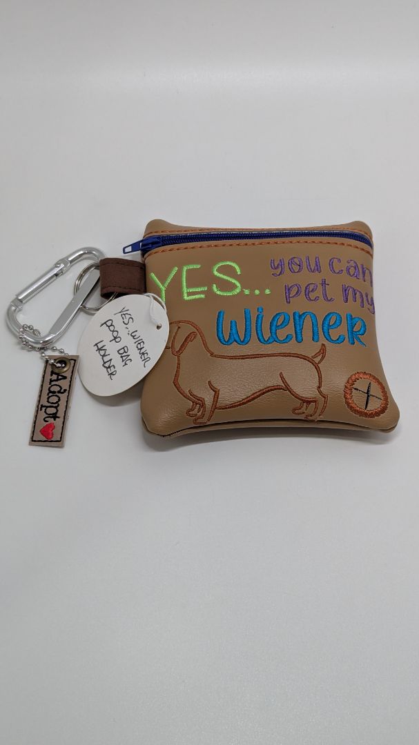 Handmade Brown "Yes You Can Pet My Weiner" Poo Waste Bag Holder