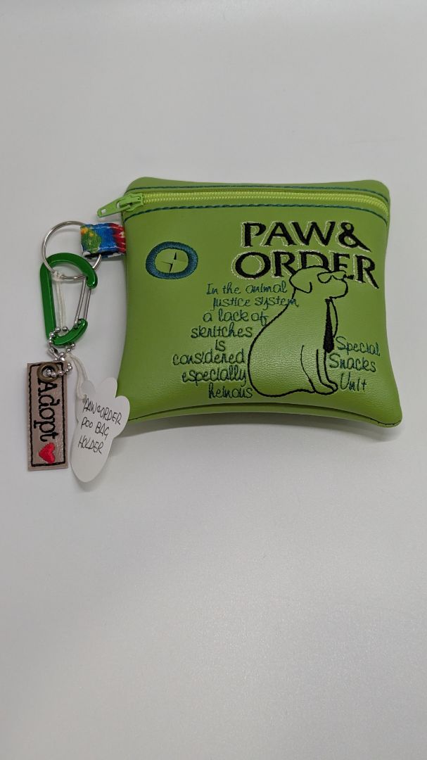 Handmade Green "Paw & Order" Poo Waste Bag Holder