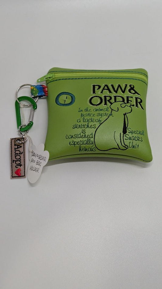 Handmade Green "Paw & Order" Poo Waste Bag Holder