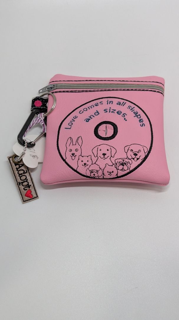 Handmade Pink "Love Comes In All Shapes" Poo Waste Bag Holder