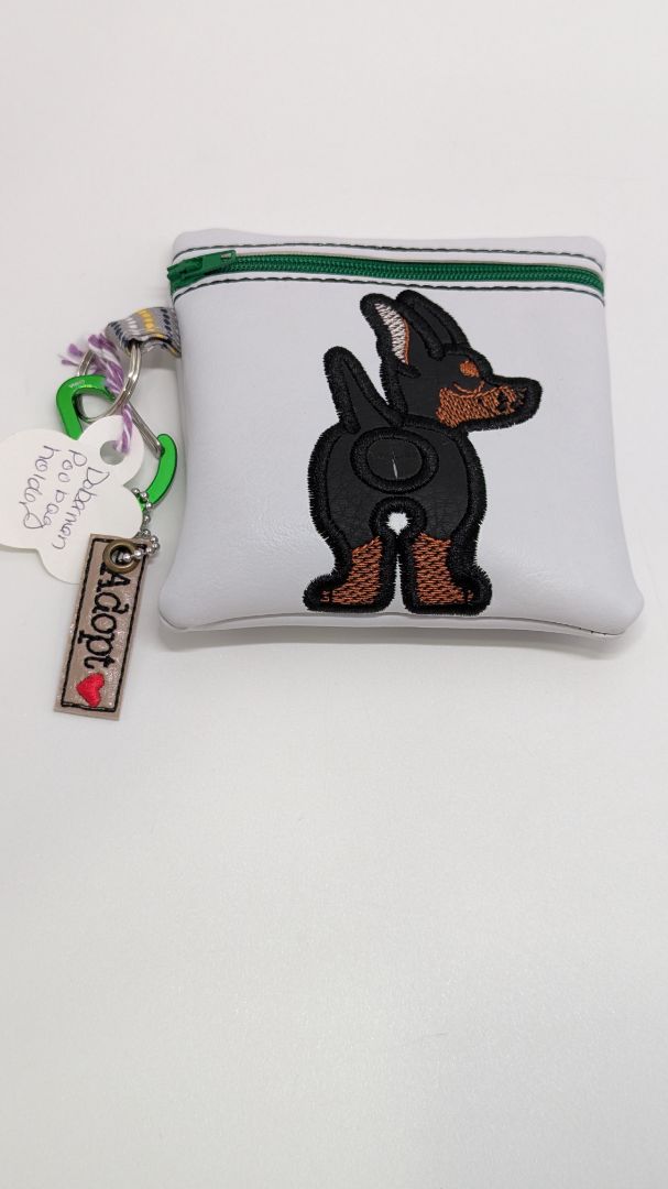 Handmade White Doberman Poo Waste Bag Holder
