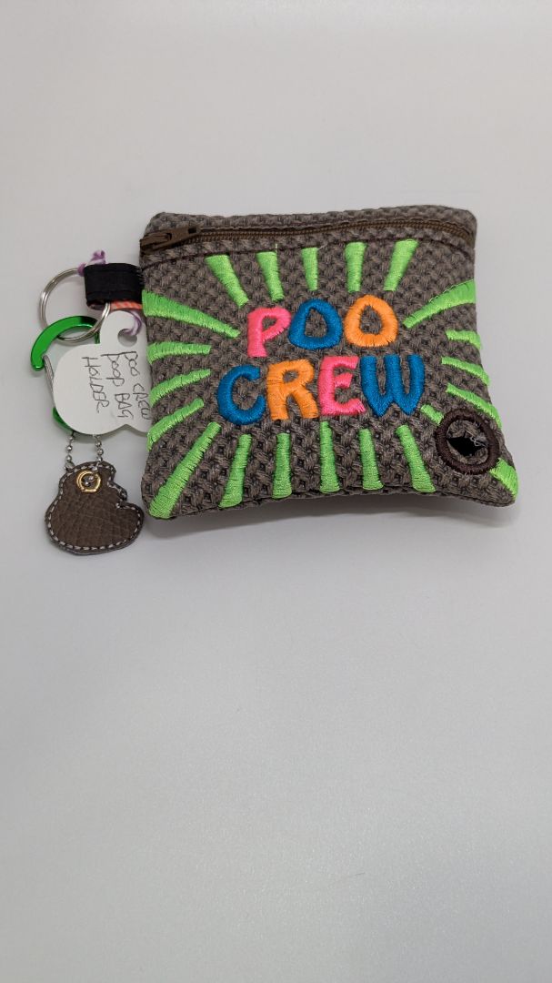 Handmade Grey/Green "Poo Crew" Poo Waste Bag Holder