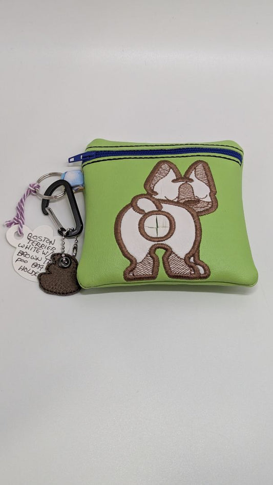 Handmade Green/White Boston Terrier Poo Waste Bag Holder