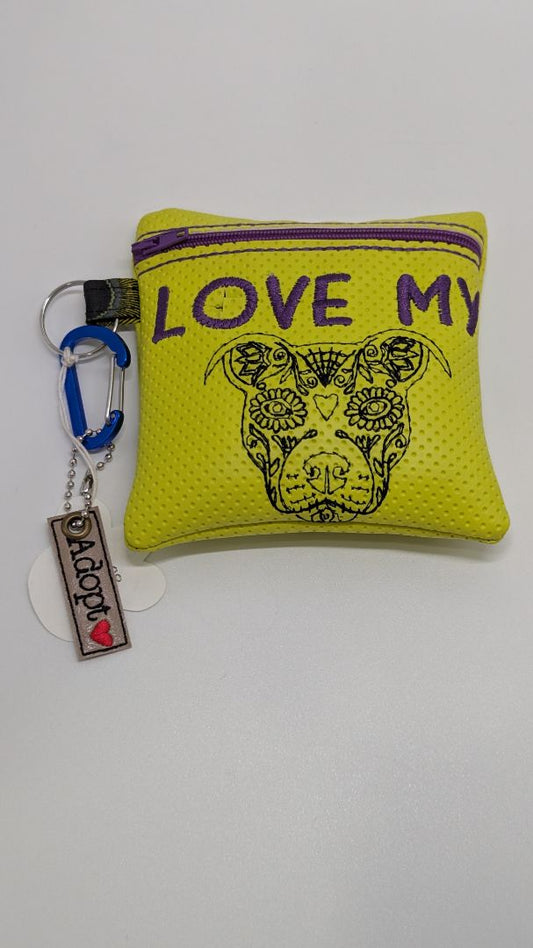 Handmade Lime Green "I Love My Pittie" Poo Waste Bag Holder