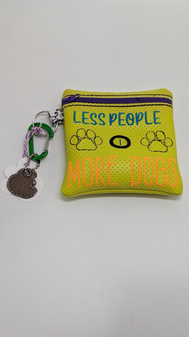 Handmade Lime Green "Less People, More Dogs" Poo Waste Bag Holder