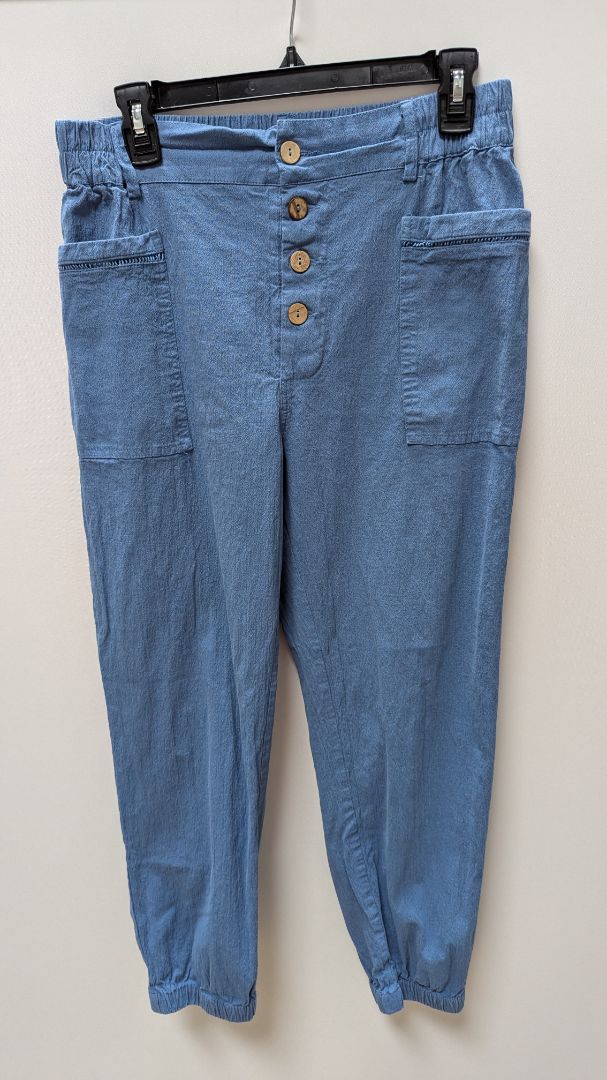 EVALESS Blue 4-Button Fly High-Rise Casual Pants