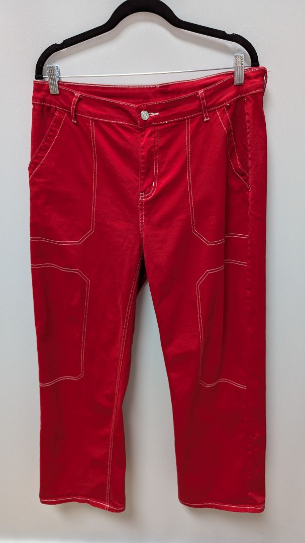DOKOTOO Red/White High-Waisted Cargo Pants