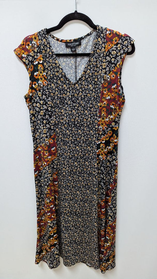 Perceptions New York Black Floral Flared Midi Dress