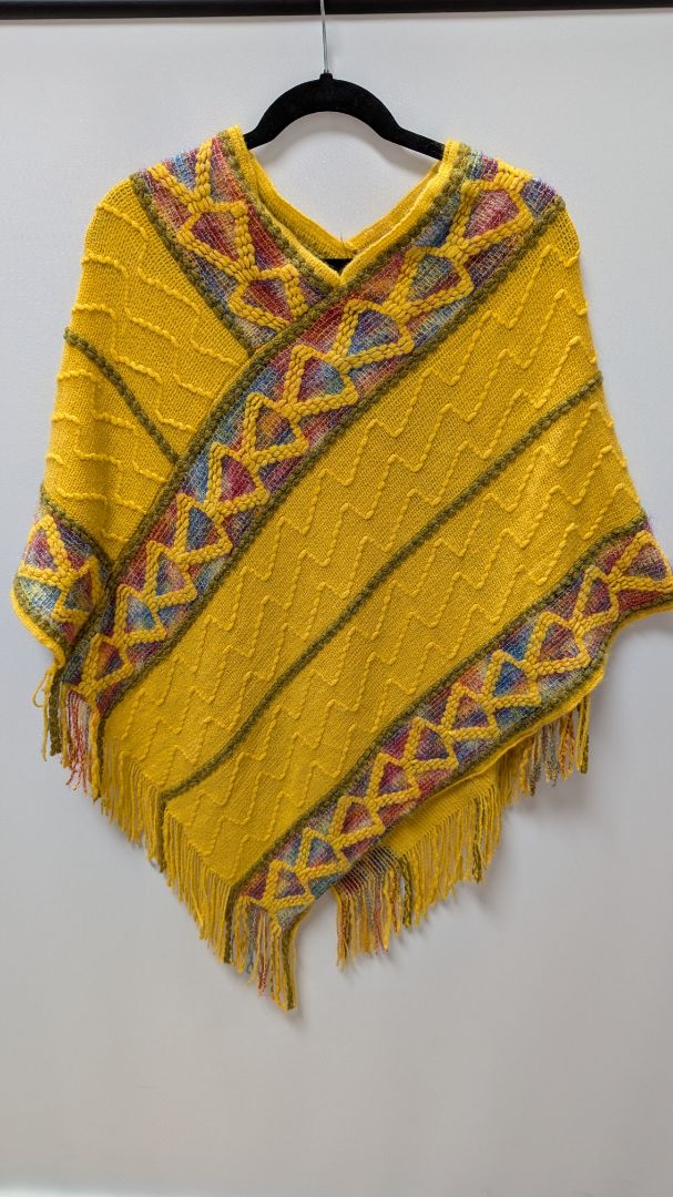 Yellow Multicolor Woven Knit Poncho
