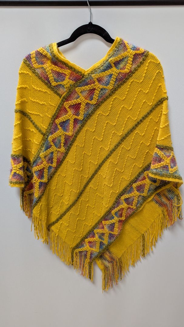 Yellow Multicolor Woven Knit Poncho