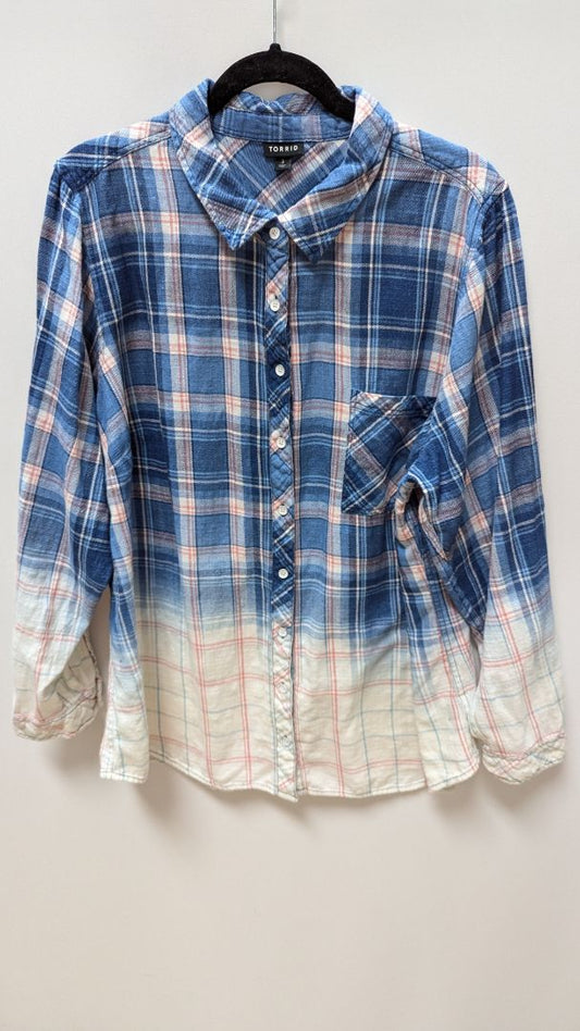 Torrid Blue/Pink Plaid Ombre Tunic Flannel Shirt