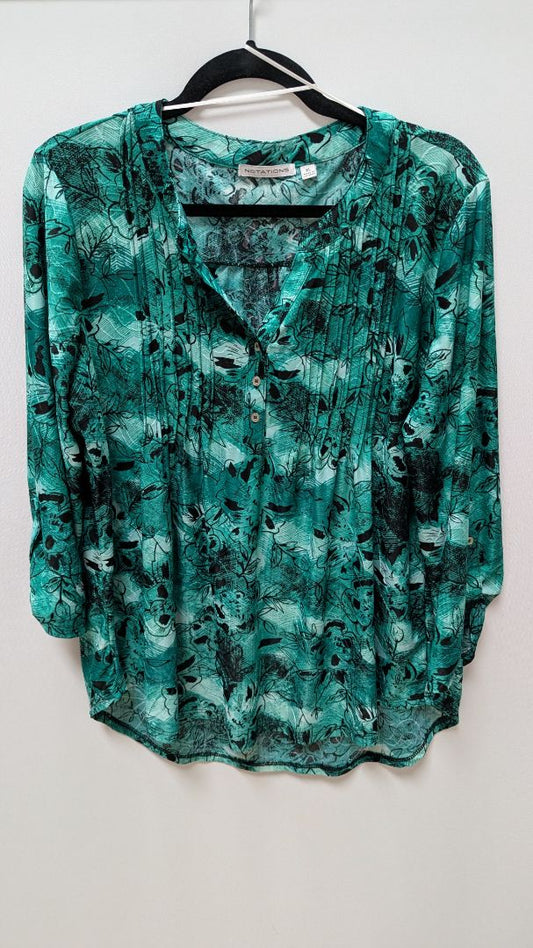 notations Turquoise/Black Floral Pleated Neck Blouse