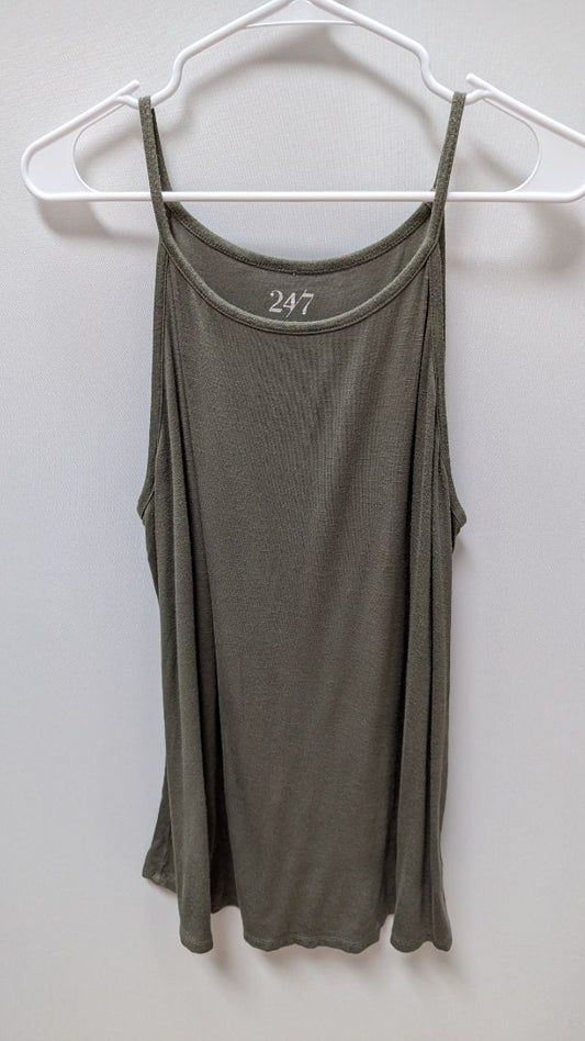 24/7 by Maurices Dark Green Halter Neck Swing Tank
