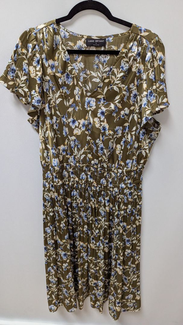 Lane Bryant Green Floral Flared Midi Dress