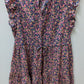 Time and Tru Navy/Pink Floral Drawstring-Waist Peasant Dress