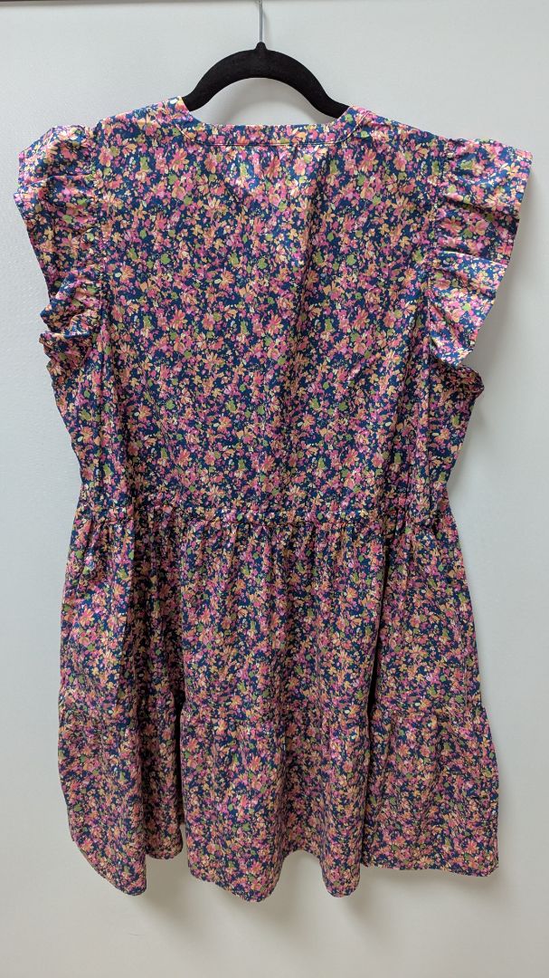 Time and Tru Navy/Pink Floral Drawstring-Waist Peasant Dress