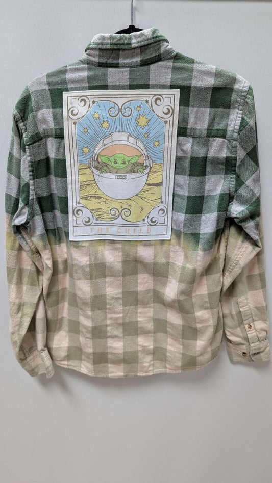 Green Upcycled Bleach Dye Flannel Shirt