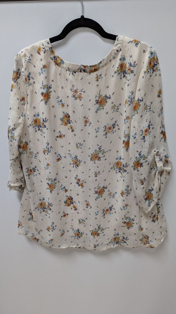 Sara Michelle Cream/Orange Floral Quarter-Button Blouse