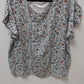 LOFT White Floral Knit-Back Ruffle Sleeve Blouse
