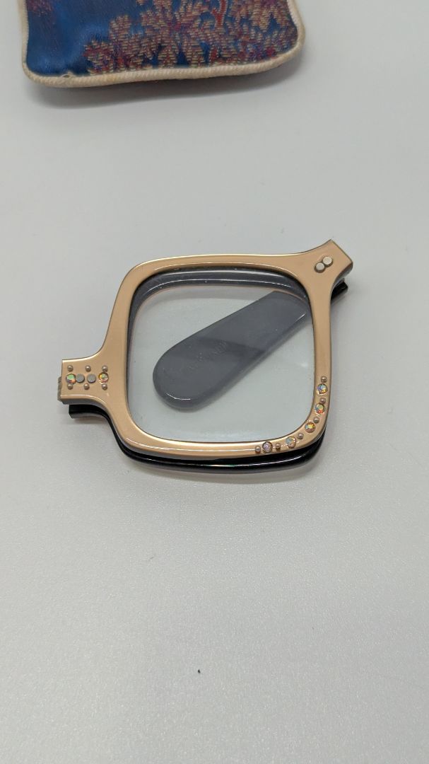 Hong Kong Vintage Light Gold Embellished Folding Reading Glasses