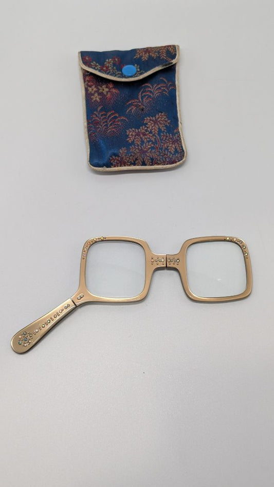 Hong Kong Vintage Light Gold Embellished Folding Reading Glasses