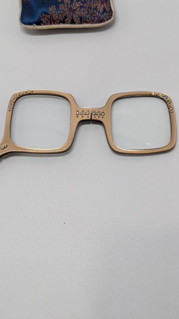 Hong Kong Vintage Light Gold Embellished Folding Reading Glasses