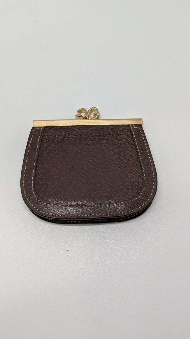 Gucci Brown Leather GG Kiss Lock Coin Pouch