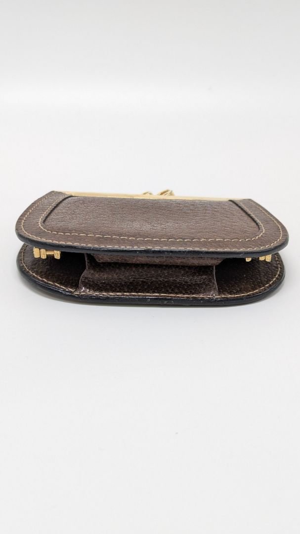 Gucci Brown Leather GG Kiss Lock Coin Pouch