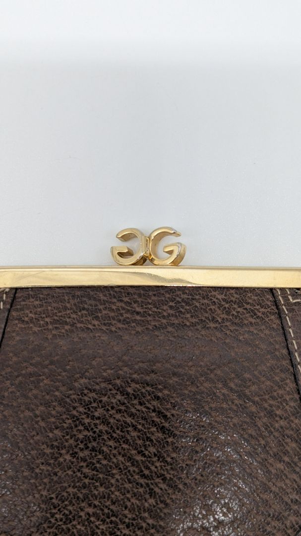 Gucci Brown Leather GG Kiss Lock Coin Pouch