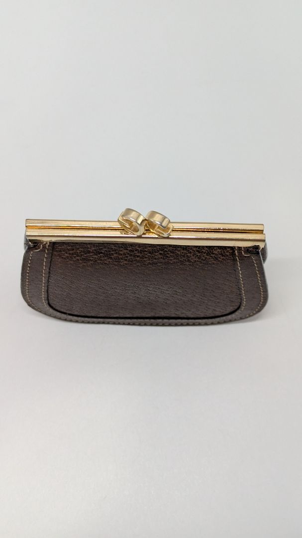 Gucci Brown Leather GG Kiss Lock Coin Pouch