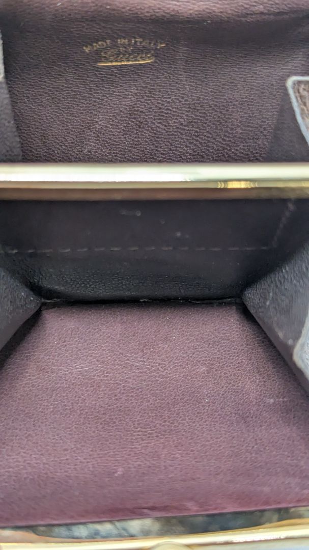 Gucci Brown Leather GG Kiss Lock Coin Pouch